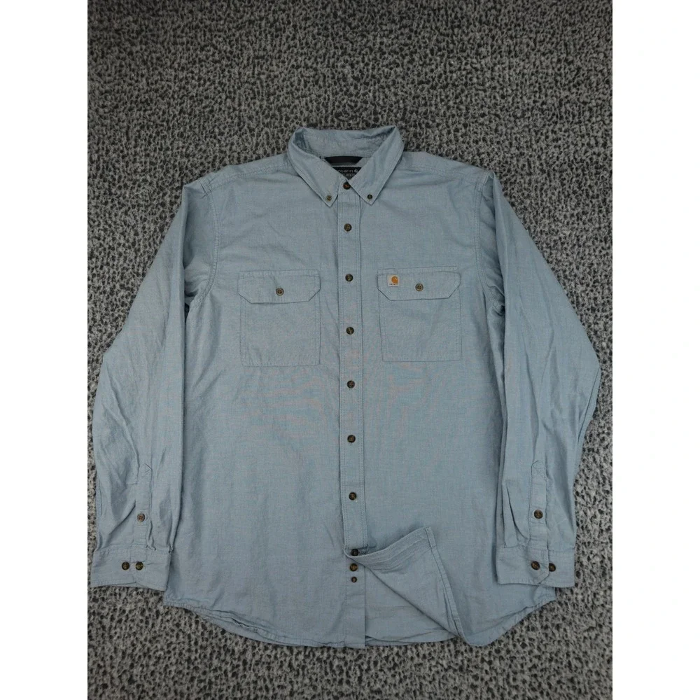 Carhartt Button Down Shirt Mens XL Tall Blue Relaxed Fit Cotton TW0202-M